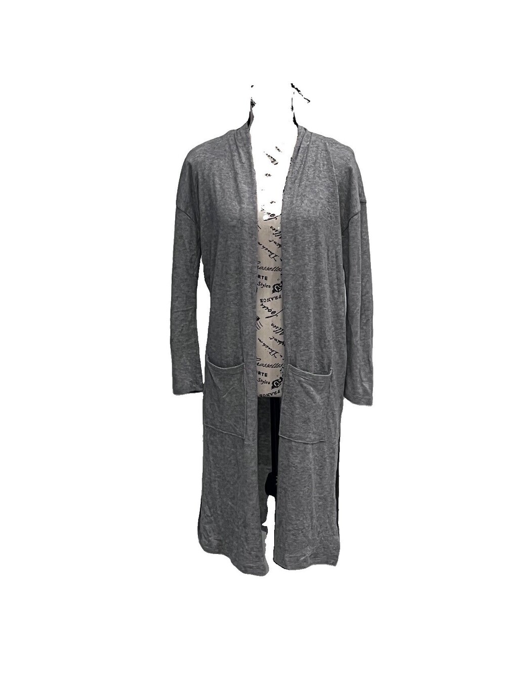 Haute Monde Gray Long Duster Cardigan Women’s S Soft Open Front Lagenlook Boho - Picture 2 of 9
